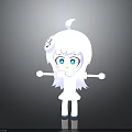 Cartoon Child With White Hair and Blue Eyes In White Dress Standing Arms Outstretched