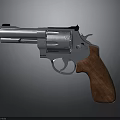Silver Revolver With Wooden Grip And Detailed Metal Cylinder Design