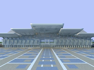 Modern Building with Glass Curtain Walls Roof Design Spacious Front Plaza and Geometric Paved Ground 3d model