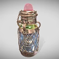 Vintage Copper Candle Lantern With Metal Lattice Design And Pink Top