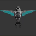 Artistic Mechanical Hummingbird Flying With Skull Elements And Bright Turquoise Wings 3d model