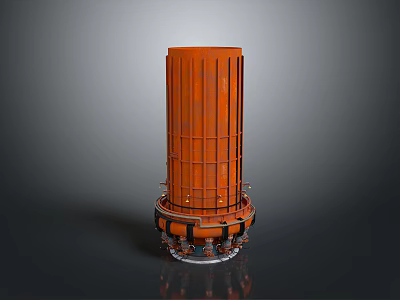 Orange Cylindrical Industrial Equipment With Vertical Ridges And Metallic Base 3d model