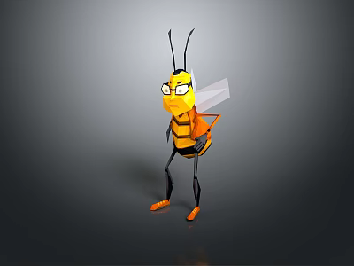 Cartoon Bee Character With Yellow Black Body Big Eyes And Transparent Wings 3d model