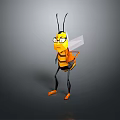 Cartoon Bee Character With Yellow Black Body Big Eyes And Transparent Wings