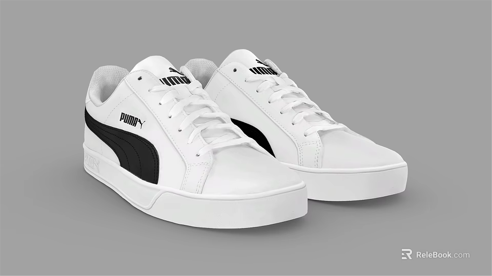 PUMA White Casual Shoes With Black Logo And Classic Stylish Design 3d model 