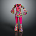 Vibrant Pink Paisley Print Outfit With Bell Sleeves And Flared Pants Design