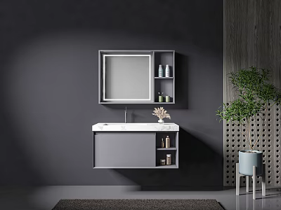 Modern Wall Mounted Bathroom Vanity Cabinet With Mirror And Open Shelves 3d model
