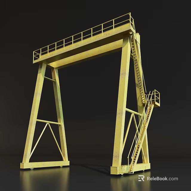 Industrial Gantry Crane Equipment With Yellow Steel Structure Ladder And Railing 3d model 