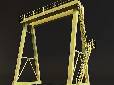 Industrial Gantry Crane Equipment With Yellow Steel Structure Ladder And Railing 3d model
