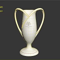 Silver Trophy With Dual Handles Metallic Shiny Surface And Circular Base
