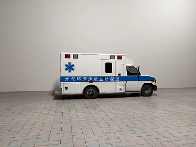 White Ambulance With Blue Stripes And Red Emergency Star Logo For Emergency Command Vehicle 3d model