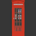 Red Vintage Telephone Booth With Transparent Windows And Classic Telephone Sign