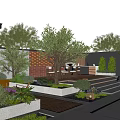 Courtyard Garden Design With Stone Pathway Trees Lanterns And Seating Area