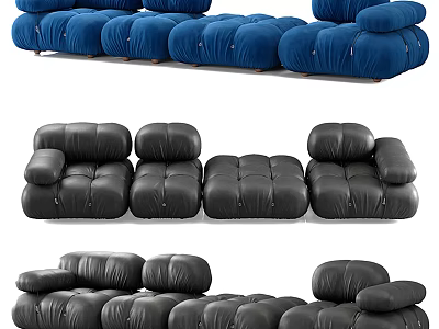 Modern Blue And Black Plush Sectional Sofa With Modular Design For Living Room 3d model
