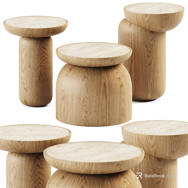 Wooden Side Tables With Natural Wood Finish Round Top And Minimalist Design 3d model 