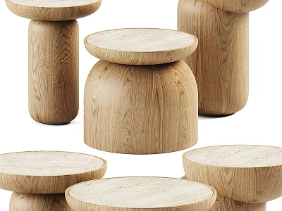 Wooden Side Tables With Natural Wood Finish Round Top And Minimalist Design 3d model