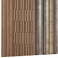 Modern Wall Design With Wooden Vertical Strips Metal Accents And Marble Panels