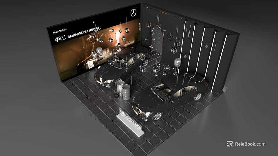 Modern Mercedes Benz Showroom With Displayed Cars Automotive Accessories And Lighting 3d model 