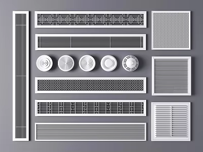 Different Types of Air Conditioner Vents With Grille and Circular Designs 3d model