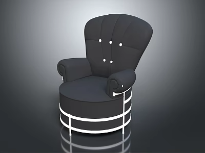 Elegant Black Single Sofa With Button Tufted Back Curved Armrests And Metal Frame 3d model