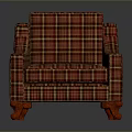 Elegant Plaid Accent Chair With Red Brown Fabric And Wooden Legs