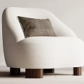 Modern Off-white Upholstered Armchair with Dark Brown Cushion and Wooden Legs
