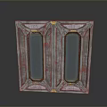 Ornate Metal Door With Glass Panels And Red Decorative Accents