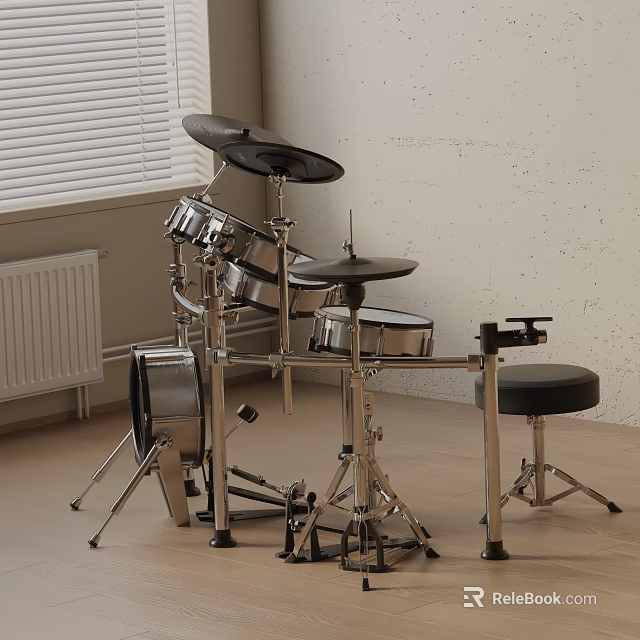 Drum Set Musical Instrument Kit With Cymbals Drum Stool And Metal Stands 3d model 