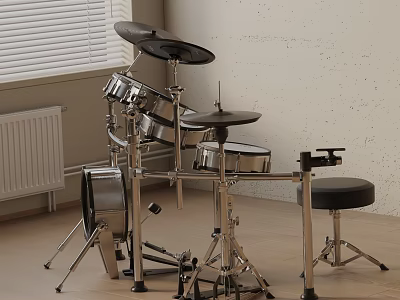 Drum Set Musical Instrument Kit With Cymbals Drum Stool And Metal Stands 3d model