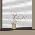 White Ceramic Vase with Red Berry Branches on Windowsill by White Blinds in Soft Light 3d model