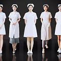 Women Nurses In Different White Uniform Styles With Caps Standing Against Black Background