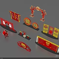 Chinese New Year Living Supplies Decorations With Red Lanterns Fortune Characters Arches Couplets