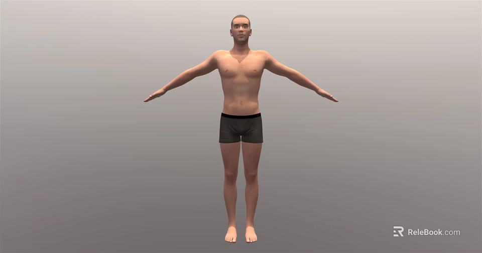 Shirtless Man Standing With Arms Outstretched In Black Shorts On Neutral Background 3d model 