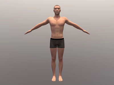 Shirtless Man Standing With Arms Outstretched In Black Shorts On Neutral Background 3d model
