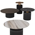 Modern Coffee Tables With Round Tops Cylindrical Black Striped Legs And Wood Marble Texture