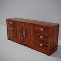 Classic Wooden TV Stand With Decorative Pattern And Multiple Drawers 3d model