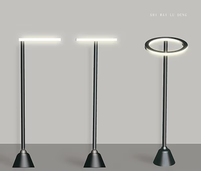 Modern Outdoor Standing Lights With Black Base And Bar Ring Shades 3d model
