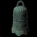 Ancient Bronze Bell With Green Patina And Loop Handle Decorative Patterns On Surface 3d model
