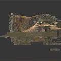 3D Broken Terrain Model With Rocks Sand And Fragmented Structures On Gray Base 3d model