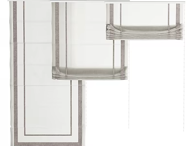 Modern Window Curtains With White Fabric Grey Borders And Simple Design 3d model