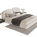 Modern Single Bed With Upholstered Headboard Gray Pillows And Throw Blanket 3d model
