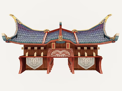 Traditional Chinese Memorial Archway with Blue Tiled Roof and Ornate Carved Patterns 3d model
