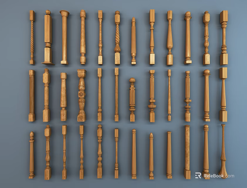 Different Types Of Wooden Balusters Showcasing Intricate Designs And Classic Shapes 3d model 