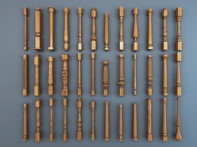 Different Types Of Wooden Balusters Showcasing Intricate Designs And Classic Shapes 3d model