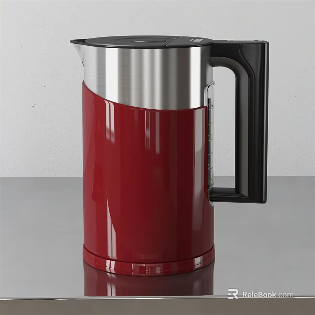 Red And Silver Electric Kettle With Black Handle And Stainless Steel Body 3d model 