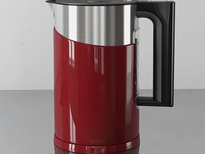 Red And Silver Electric Kettle With Black Handle And Stainless Steel Body 3d model
