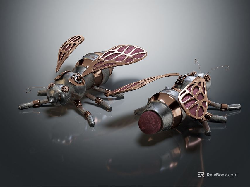 Mechanical Reptile Models With Metallic Wings And Intricate Mechanical Details 3d model 