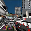 Modern Commercial Street With Multi story Buildings Shops Pedestrians And Bright Night Lighting