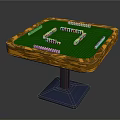 Fun Entertainment Table with Dominoes on Green Surface Yellow Edge and Blue Base