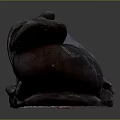 Reddish Brown Stone Sculpture With Curved Body And Detailed Textures On Dark Background